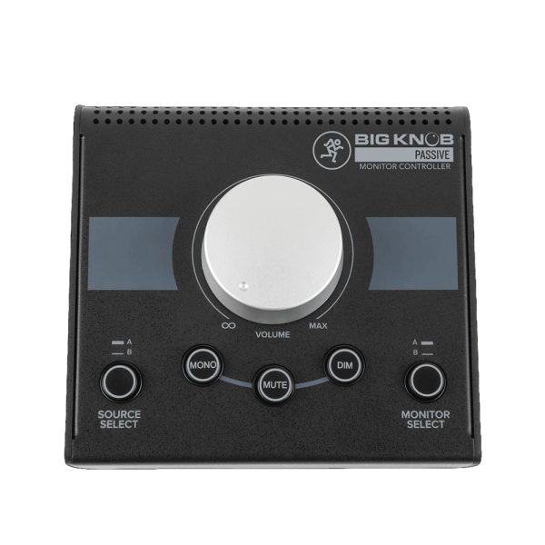 Passive Monitor Controller with 2 Selectable Stereo Inputs, 2 Selectable Stereo Outputs, and Mono/Mute/Dim Buttons