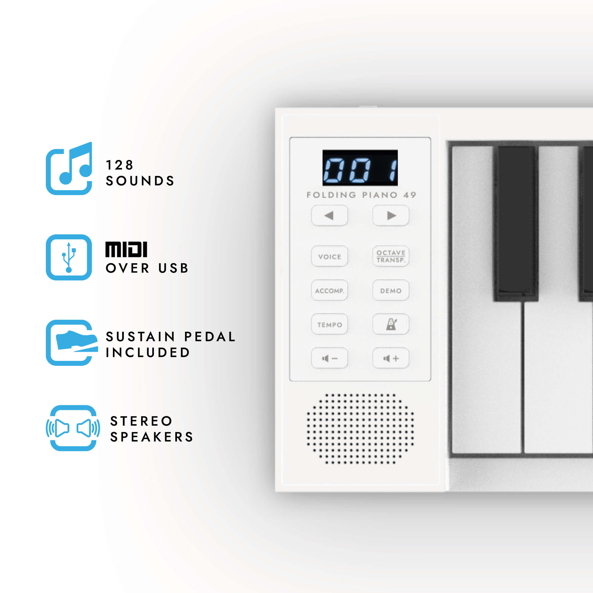 Carry-On Folding Piano 49 Keys With Built-In Speakers