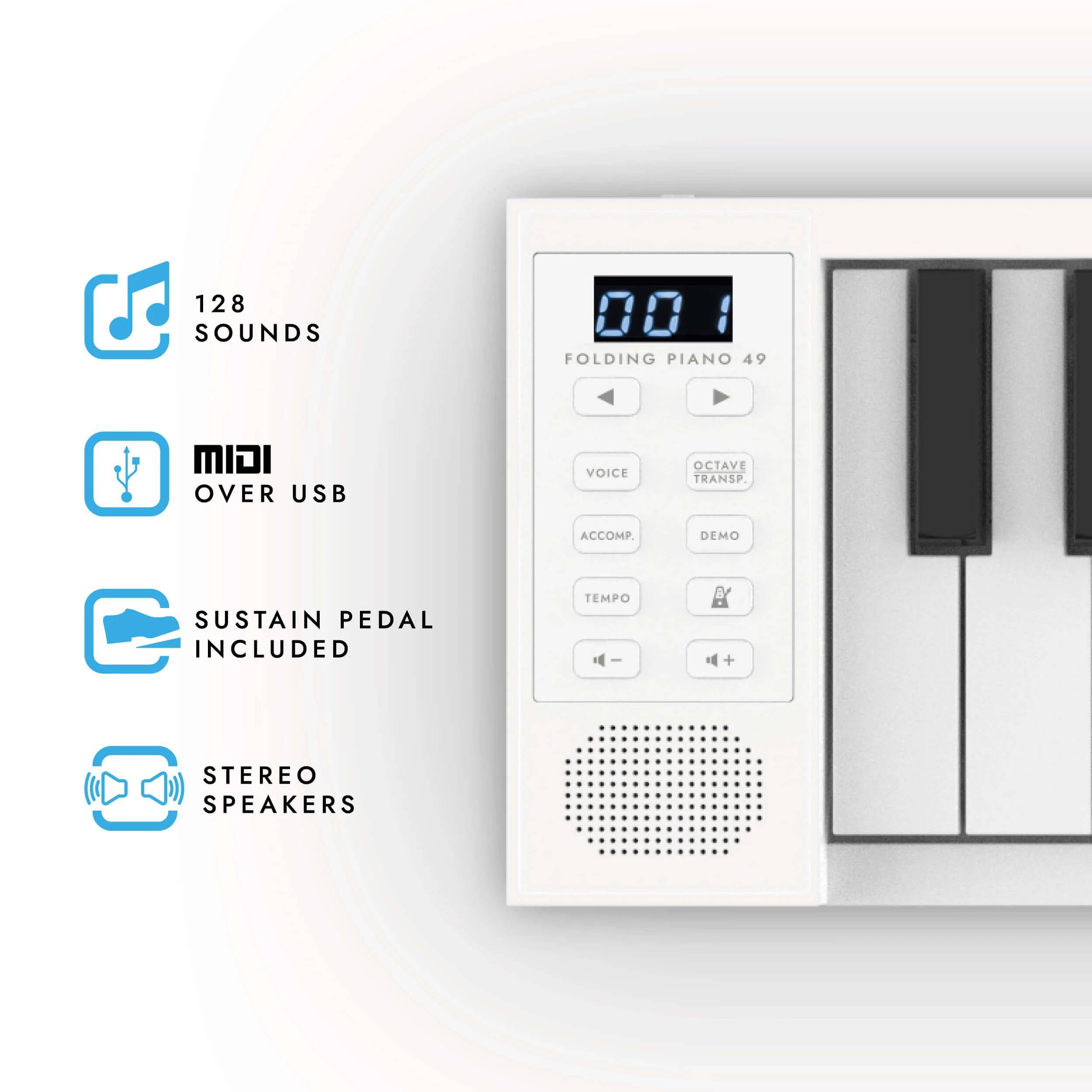 Carry-On Folding Piano 49 Keys With Built-In Speakers