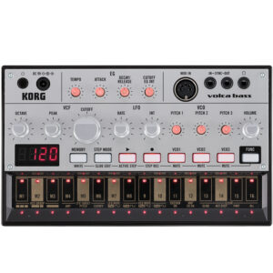 korg-volca-bass-synthesizer Analog Bassline Synthesizer with Ribbon Controller, 16-step Sequencer, 3 x Self-tuning Oscillators, Slide Function, MIDI Input, and Sync I/O