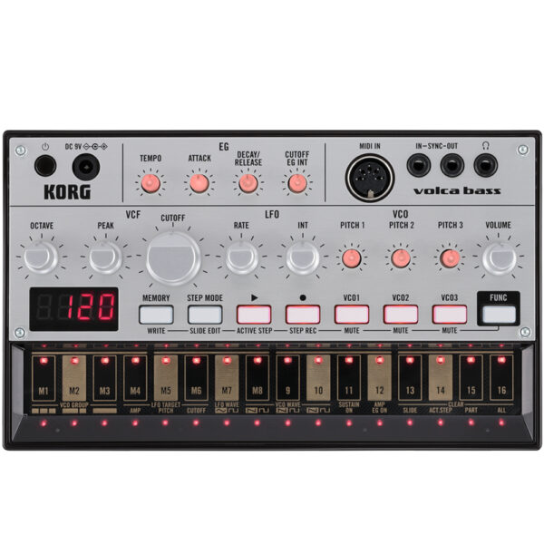 Analog Bassline Synthesizer with Ribbon Controller, 16-step Sequencer, 3 x Self-tuning Oscillators, Slide Function, MIDI Input, and Sync I/O