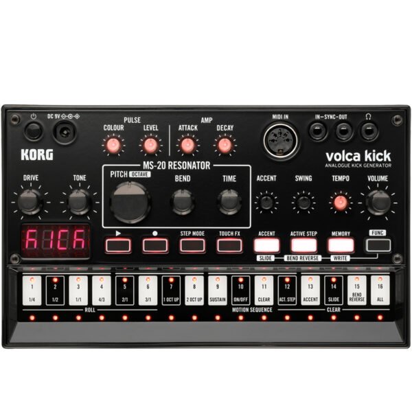 korg-volca-kick-analog-bass Analog Synthesizer Optimized for Kick Drum and Bass Sounds, with Extensive Onboard Control, Step Sequencing, Automation, Swing, Sync I/O, and MIDI In