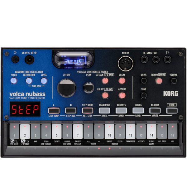korg-volca-nubass-vacuum-tube-bass-synth Monophonic Analog Bass Synthesizer Module with Nutube Technology, 16-step Sequencer, MIDI In, and Sync I/O