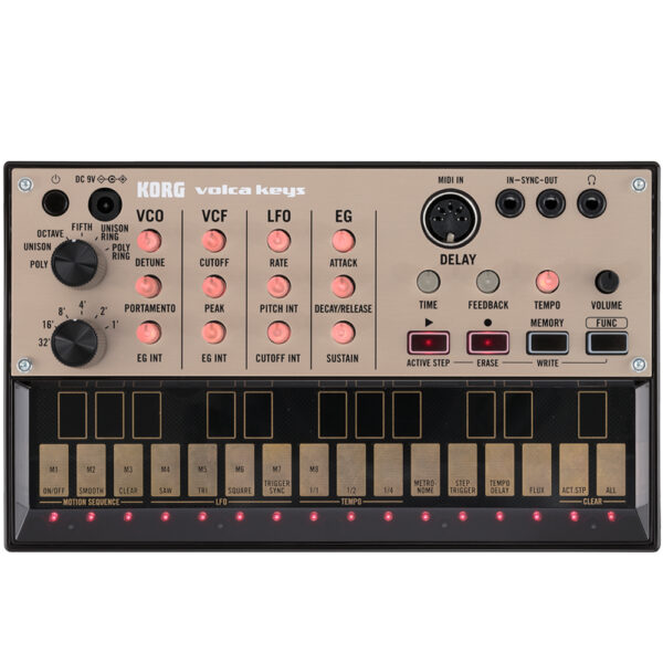 Polyphonic Analog Synthesizer, with 3 x Self-tuning Oscillators, Built-in Delay Effect, Unison Mode, Ring Modulation, MIDI In, and Sync I/O