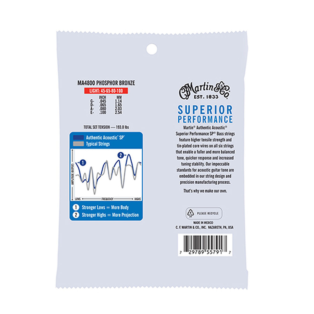 Martin MA4800 Authentic Acoustic Superior Performance SP Bass Guitar Strings - .045-.100 Light