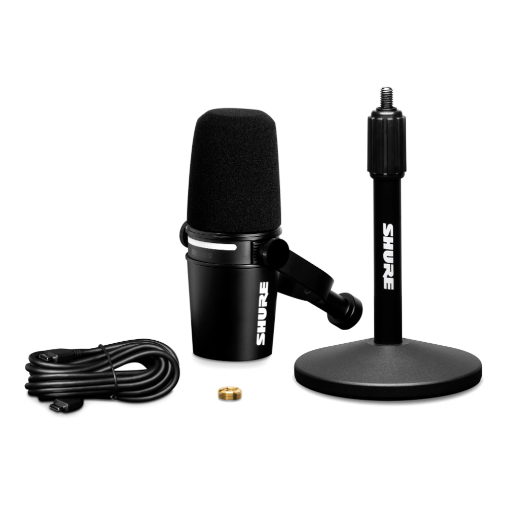 Shure MV7+ Hybrid Podcast Microphone and Stand - Black