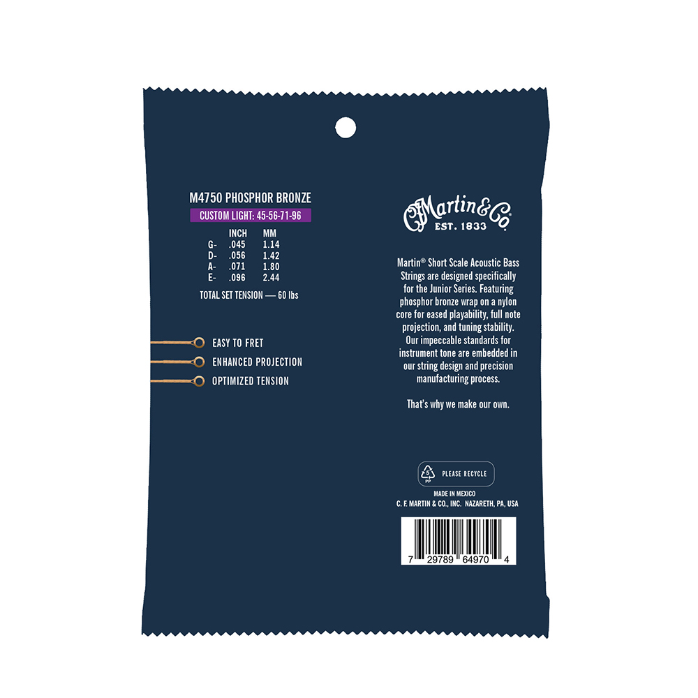 Martin Short-scale Phosphor Bronze Acoustic Bass Guitar Strings - .045 - .096 Custom Light