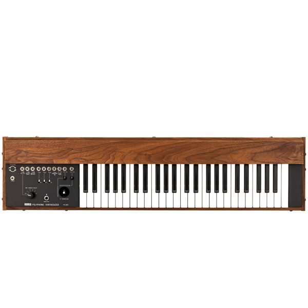 vintage Korg PS-3300 polyphonic analog synthesizer, featuring three large panel sections filled with knobs, sliders, and patch cables, with a full 48-key keyboard beneath