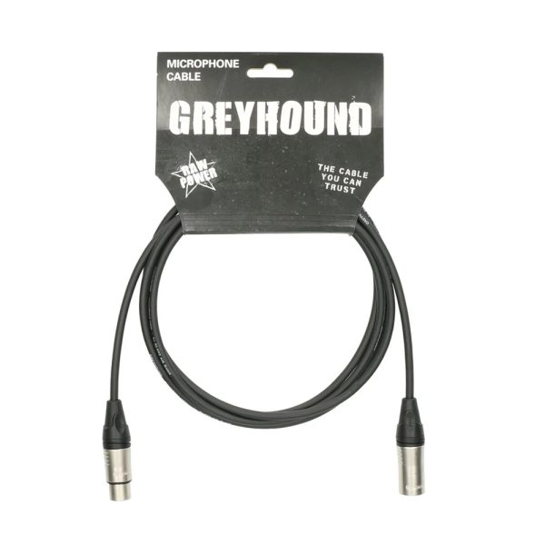 Black Klotz GRG1FM03.0 Greyhound 3-meter XLR cable with silver-plated metal XLR male and female connectors, featuring a flexible PVC jacket and compact design for patching or tight setups.