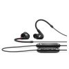 Sennheiser IE 100 Pro Wireless in-ear monitors in black, featuring a sleek design with detachable cable and neckba