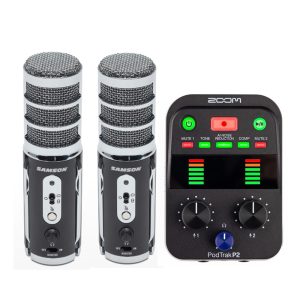 Dual microphone and portable recorder bundle for podcasting