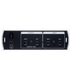 reSonus HP4 headphone amplifier showing four 1/4-inch headphone outputs, two balanced TRS line inputs, two balanced TRS line outputs, and a 12V DC power input