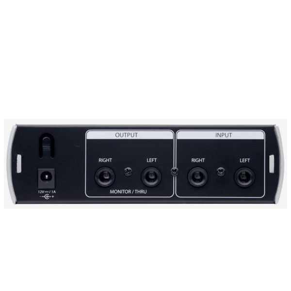 reSonus HP4 headphone amplifier showing four 1/4-inch headphone outputs, two balanced TRS line inputs, two balanced TRS line outputs, and a 12V DC power input