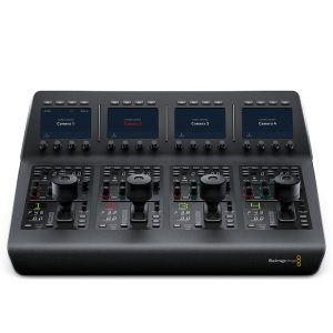 professional broadcast camera control surface with precision joystick, smooth iris and focus wheels, and customizable buttons for live production switching