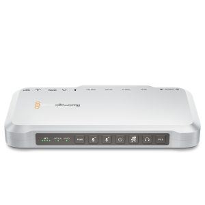 compact silver video converter with multiple ports and antennas, designed for extending camera feeds over optical fibe