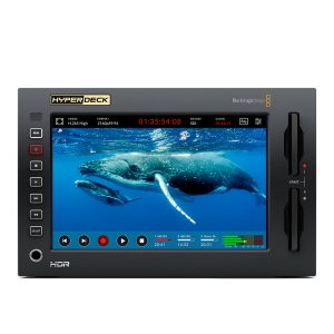 Blackmagic Design HyperDeck Extreme 4K HDR professional broadcast recorder with large LCD display, SD card slots, and durable rack-mount design