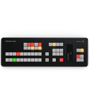 blackmagic-design-micro-panel a compact professional hardware control panel with precision knobs, buttons, and faders for live video switching and color grading