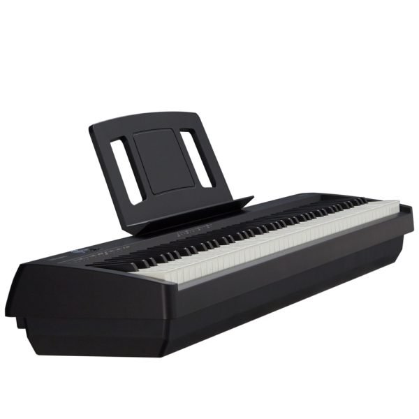 Roland FP-10 88-key digital piano in black, featuring full-size weighted keys, slim design, and built-in speakers