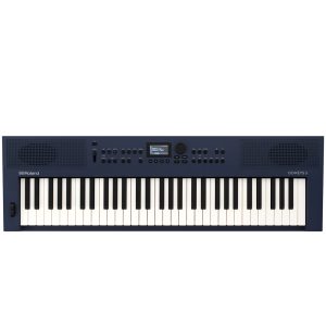 Roland GO:KEYS 3 digital keyboard in midnight blue finish, featuring 61 full-size keys, sleek control panel with backlit buttons, and compact portable design