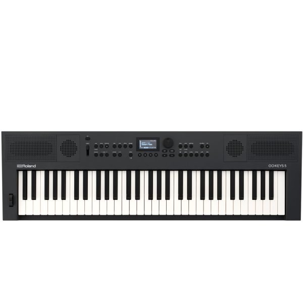 Roland GO:KEYS 5 digital keyboard in graphite finish, 61 keys with control panel, built-in speakers, and modern portable design