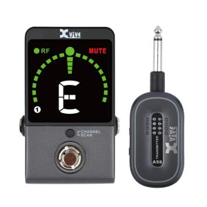 Xvive P58 5.8GHz wireless guitar pedal system with compact transmitter and receiver units, featuring durable metal housings and 1/4-inch plugs for instrument connectivity