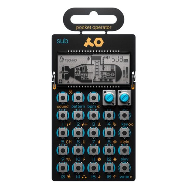 teenage-engineering-po-14-sub Teenage Engineering PO-14 Sub portable bass synthesizer and sequencer, showing compact design with buttons and screen.