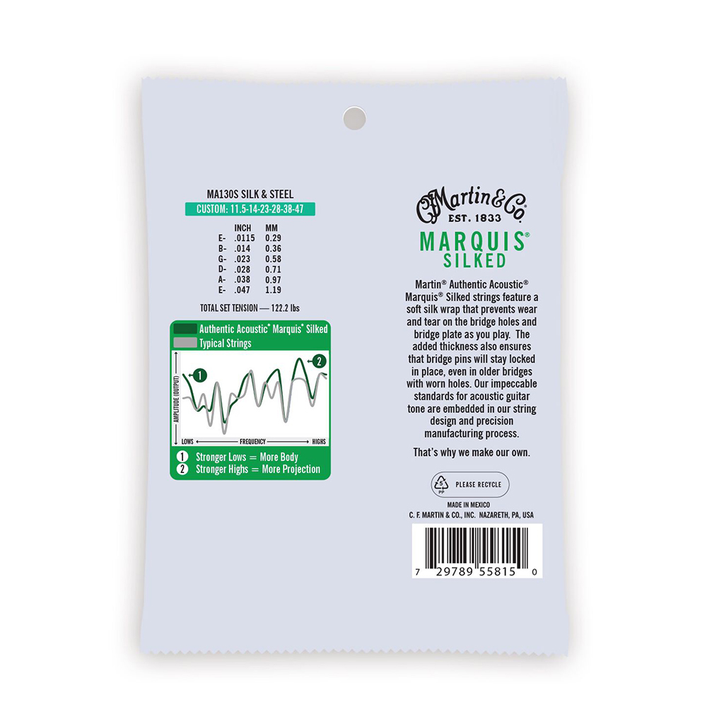 Martin MA130S Authentic Acoustic Marquis Silked Silk and Steel Guitar Strings - .0115-.047