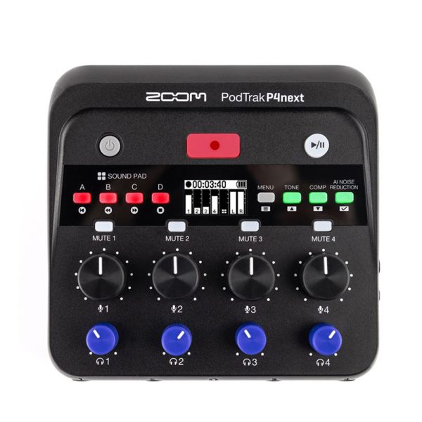 12-in/2-out, 24-bit/48kHz USB-C Audio Interface with 4 Preamps, AI Noise Reduction, Tone Control, Compressor, SDHC Slot, and 4 Headphone Outputs