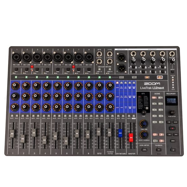 12-channel Digital Mixer, 32-bit Float/96kHz, with 14-track Recording, 14-in/4-out Audio Interface, 8 Mic Preamps, and DSP
