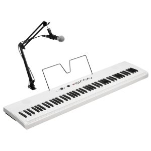 88-key Digital Piano with Light Touch Action, 8 Onboard Sounds, 120-voice Polyphony, Reverb, Metronome, 2 x 8W Speakers, Damper Jack, Mic Jack, USB-C Connectivity, Microphone, and Microphone Stand